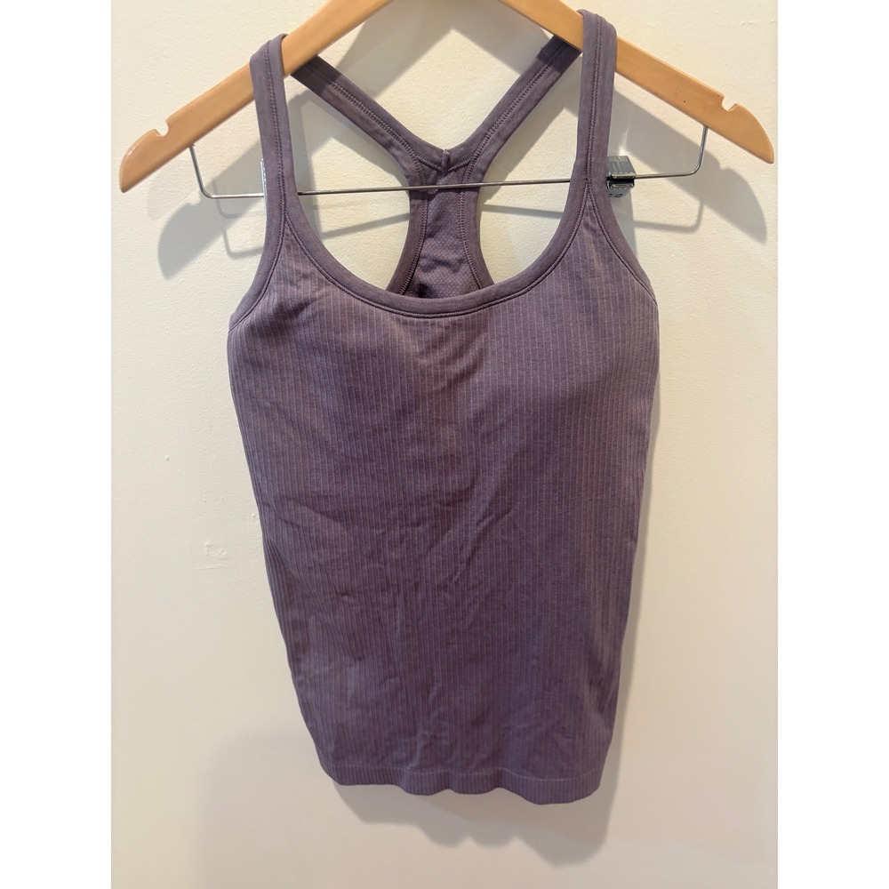 Lululemon Ebb to Street Tank Top Purple Ribbed Racerback Shelf Bra LW1AX1S 8